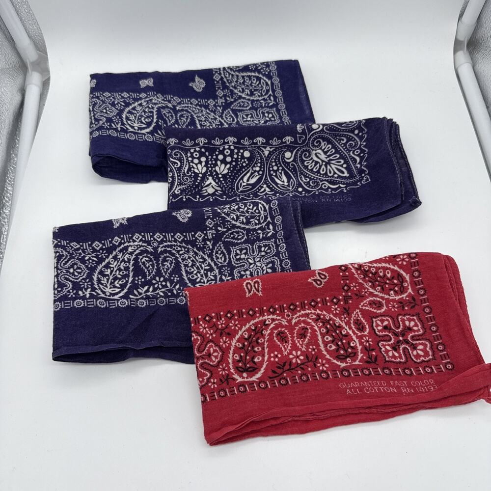 Vintage Fast Color All Cotton RN 14193 Floral Bandana Red Blue Lot of 4 Western